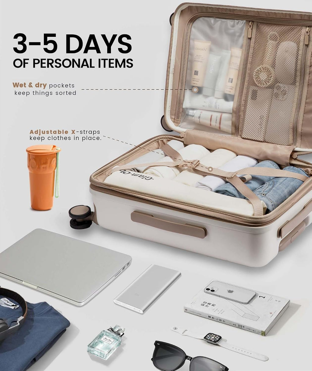 LOVEVOOK Hardside Carry-On Suitcase – 20 Inch-Carry on, White-Khaki – White-Khaki / 20 Inch-Carry on – product detail
