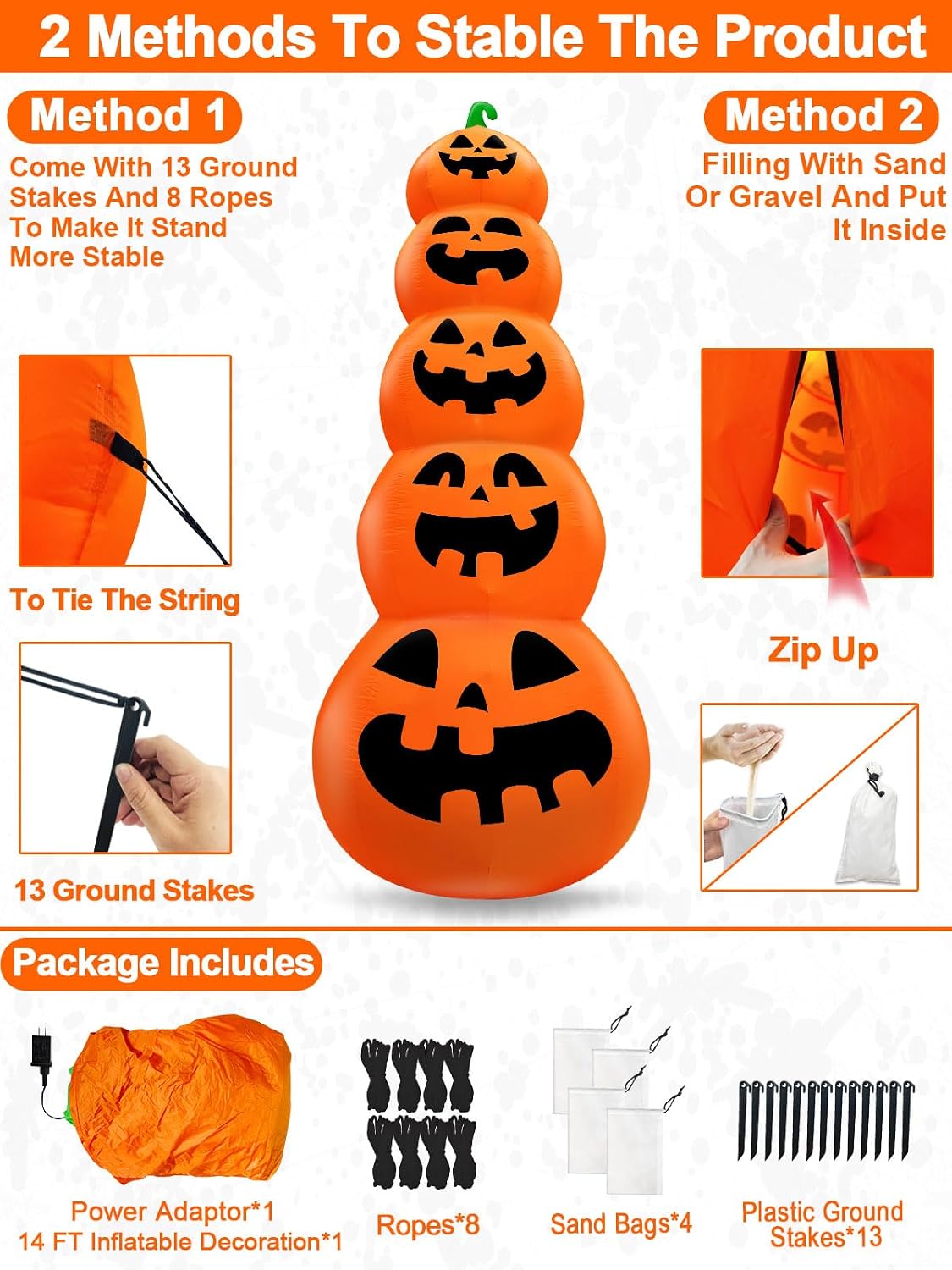 TURNMEON RH-120-2000U4-1 14-Foot Halloween Stacked Pumpkins Inflatable – Multicolor – product detail