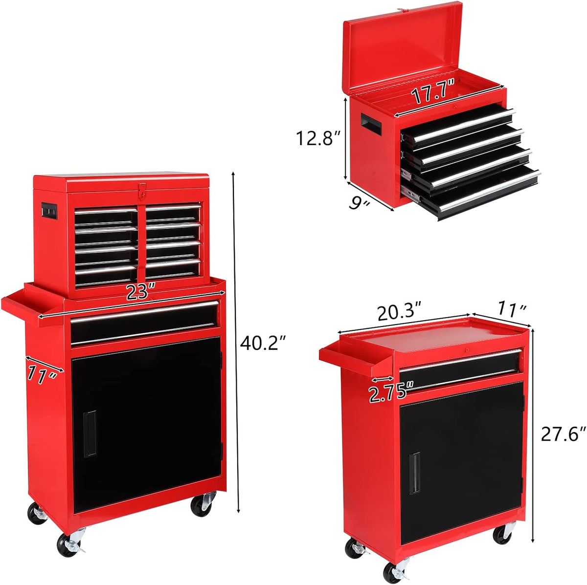 TUFFIOM TF-rtcG47000385 5-Drawer Rolling Tool Chest with Detachable Top – 5-Drawer, Black&red – Black&red / 5-Drawer – product detail