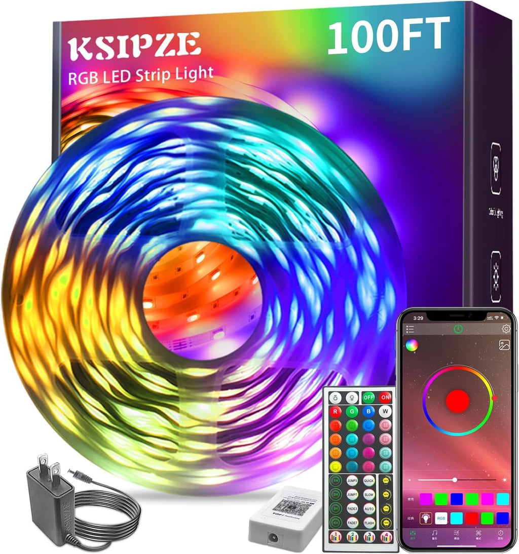 KSIPZE RGB LED Strip Lights with App and Remote Control, 100 ft