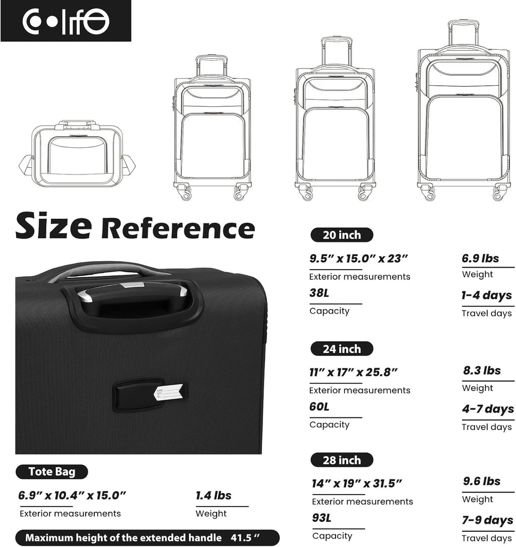 Coolife YD000055EAA Softside Luggage Set – 4 Piece Set, black+blue – black+blue / 4 Piece Set – product detail