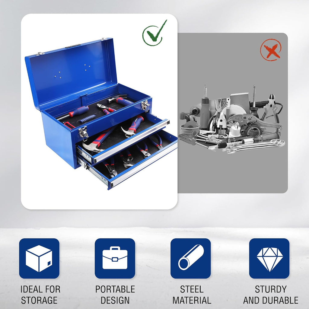 WORKPRO RM 18-Inch 2-Drawer Metal Tool Box – 18 Inch, Blue – Blue / 18 Inch – product detail