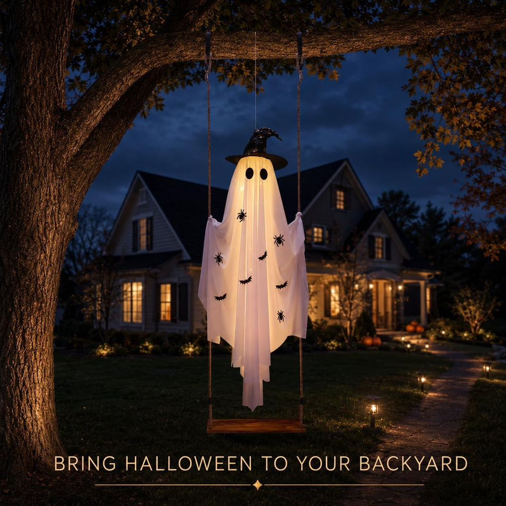 CRILARY Hlwn-ghost-01 5.9-Foot Lighted Halloween Swinging Ghost – white – product detail