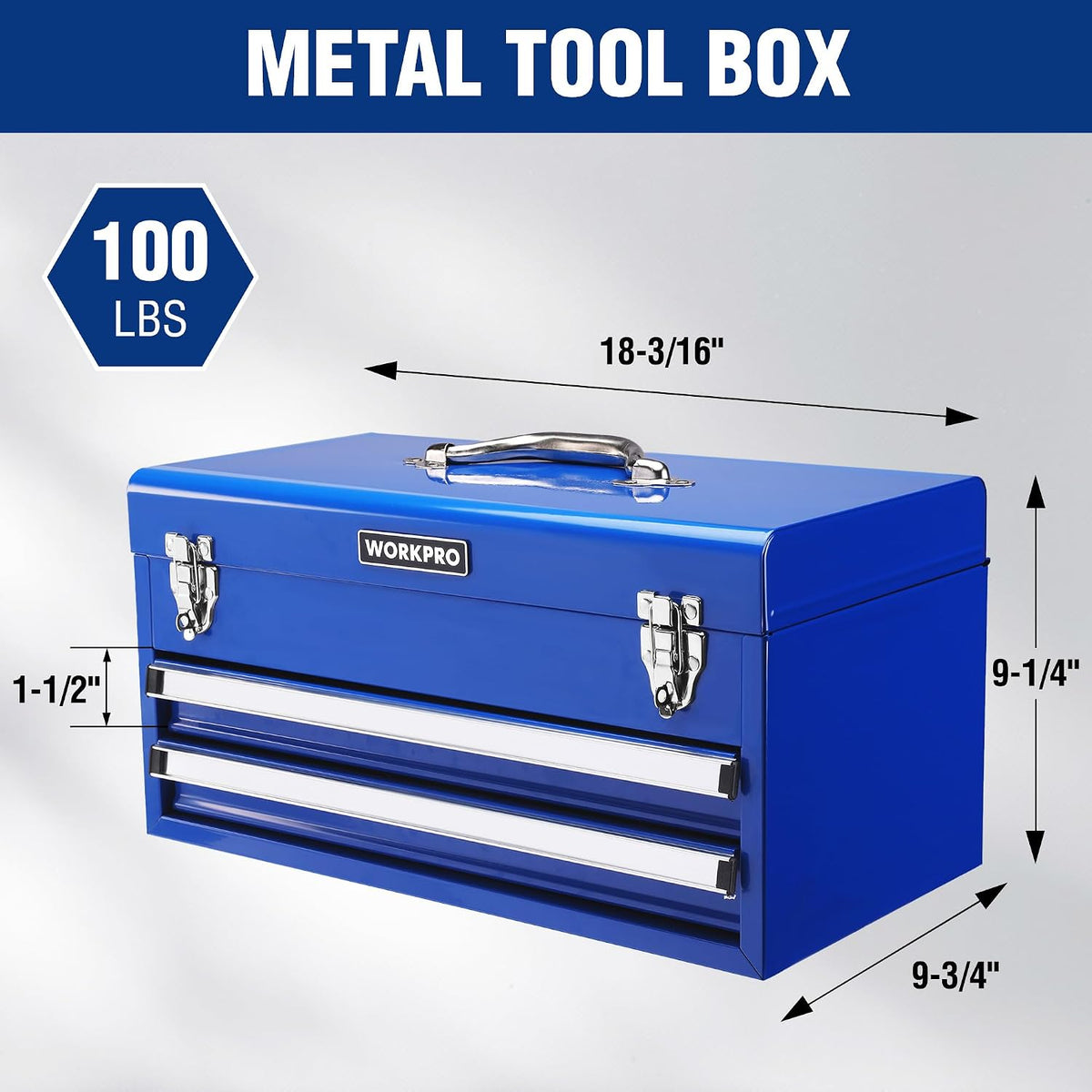 WORKPRO RM 18-Inch 2-Drawer Metal Tool Box – 18 Inch, Blue – Blue / 18 Inch – product detail