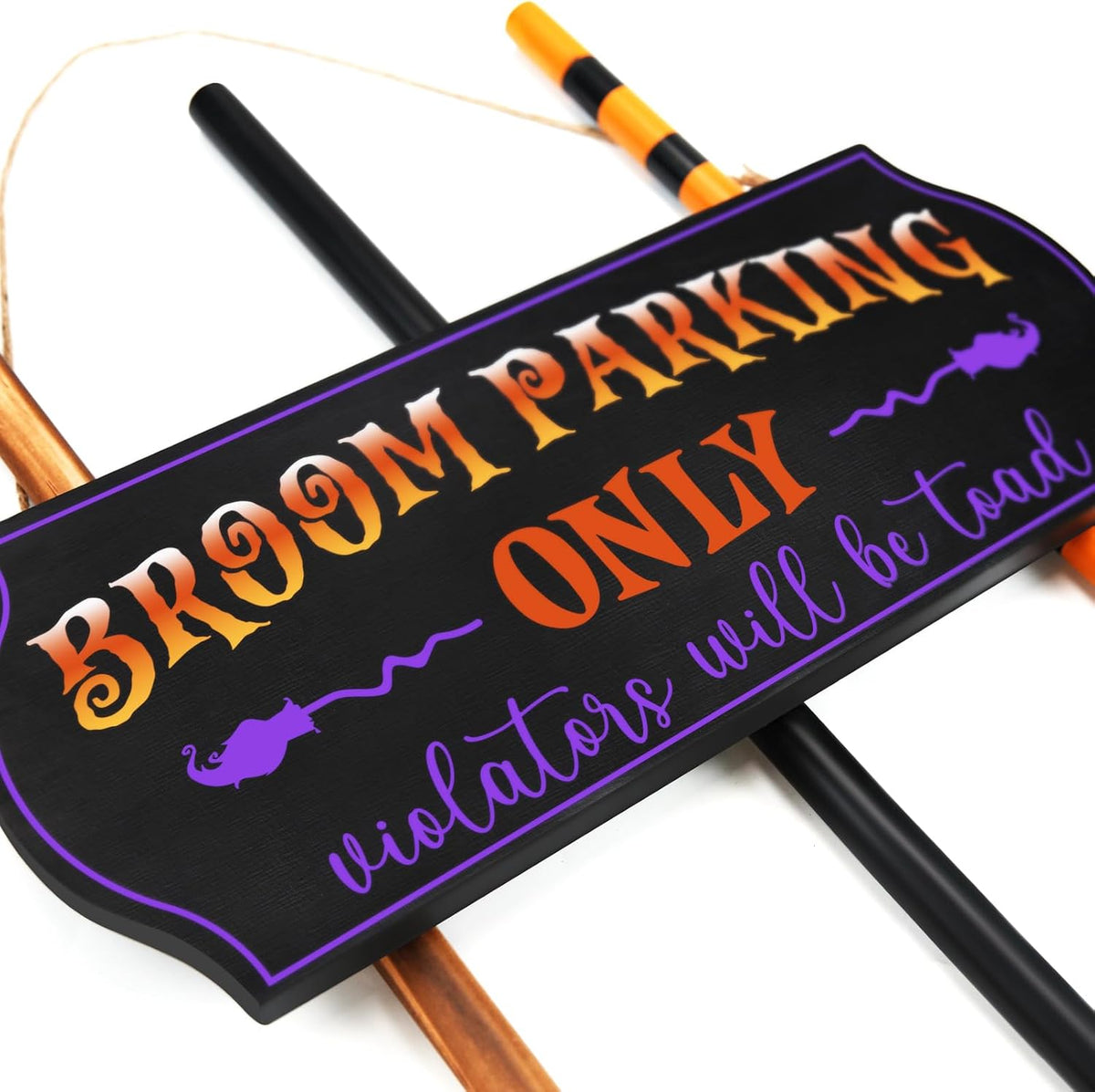 ORIENTAL CHERRY Halloween Broom Parking Sign with Three Wooden Brooms – Black – product detail