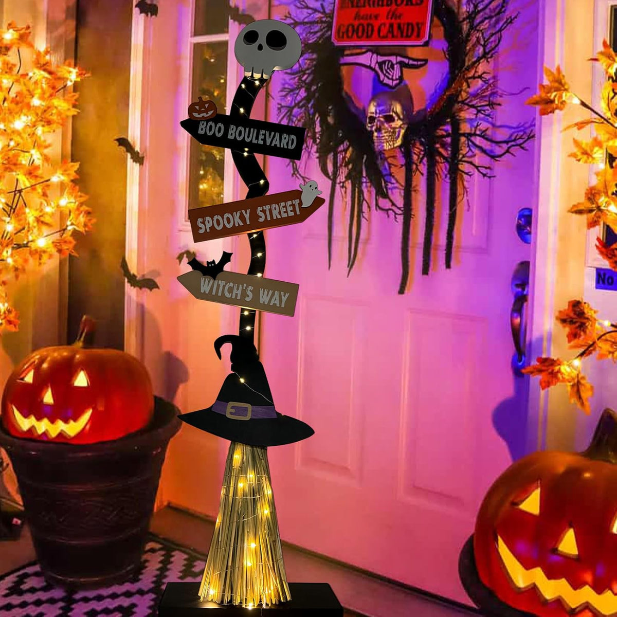 DAZONGE Lighted Wooden Halloween Witch Broom Decoration – black – product detail