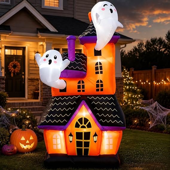 Bajree 6-Foot Halloween Haunted House & Ghosts Inflatable – Multicolor