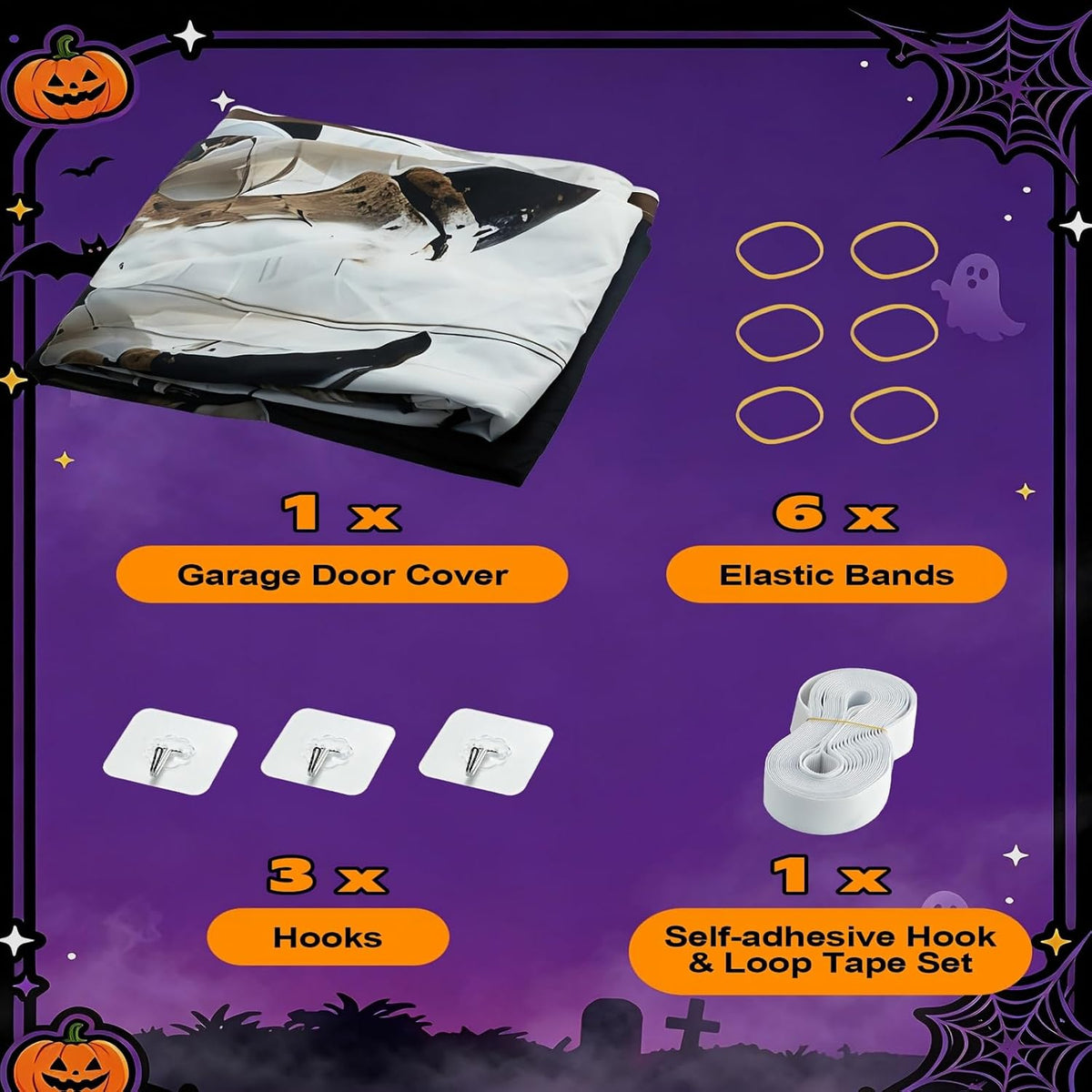 Allotall 001 16-by-7-Foot Halloween Skeleton Garage Door Banner – 16 × 7 ft – 3D Skull 1 / 16 × 7 ft – product detail