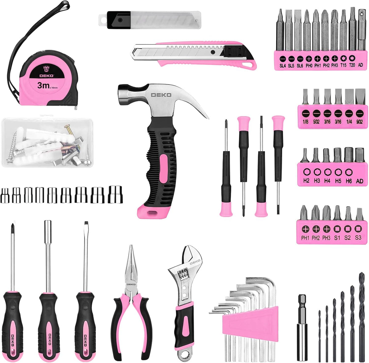DEKOPRO 126-Piece Cordless Drill and Hand Tool Set – Pink – product detail