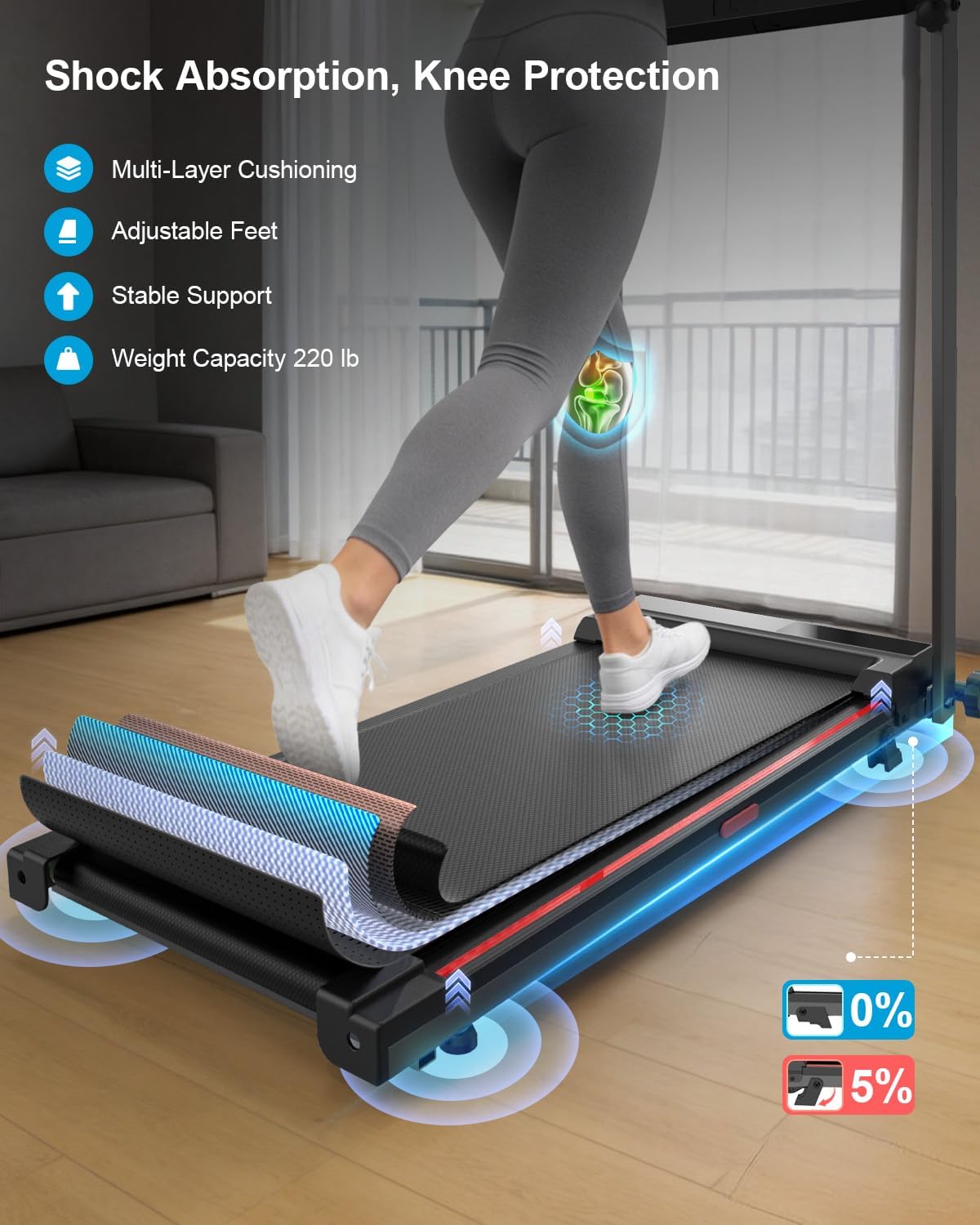 Vyrqenoxi J20BC Under-Desk Walking Treadmill – Black-red – product detail