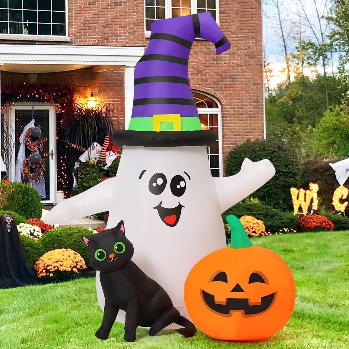 GOOSH 69471 5-Foot Halloween Ghost & Pumpkin Inflatable – white – product detail