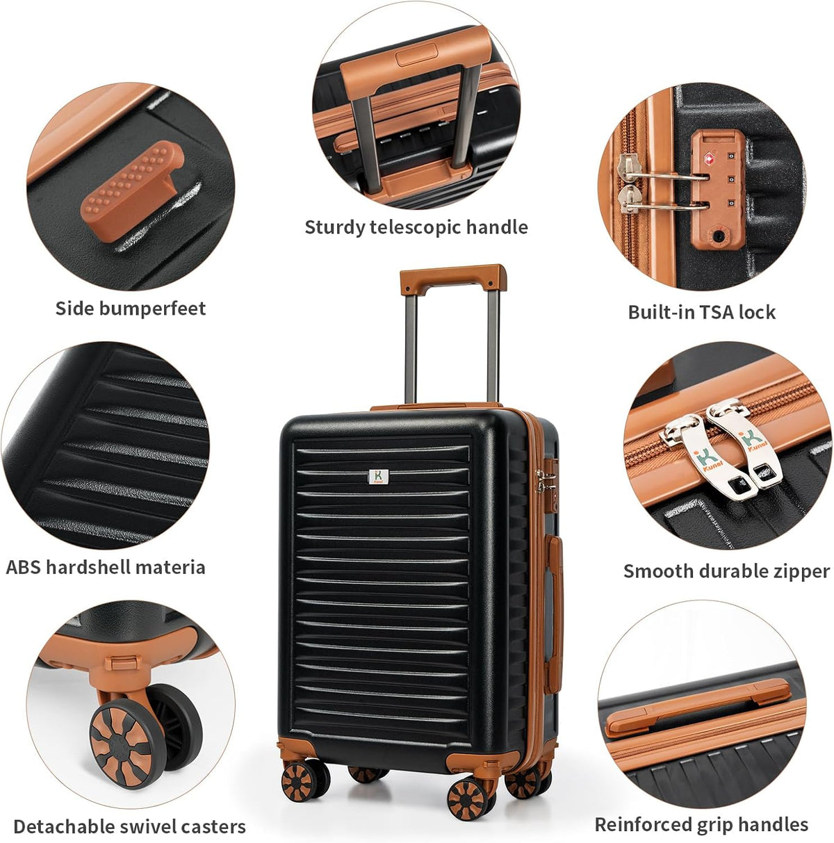 KUNEL XRK-5PCS-Black Luggage Set – 5 Piece Sets (20/24/28/DB/TB), Black – Black / 5 Piece Sets (20/24/28/DB/TB) – product detail