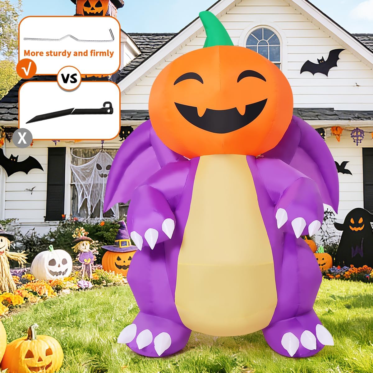 COMIN CO-69725 6-Foot Halloween Pumpkin & Dragon Inflatable – Purple – product detail