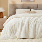 BEDELITE Queen Fleece Comforter Set, Cream White