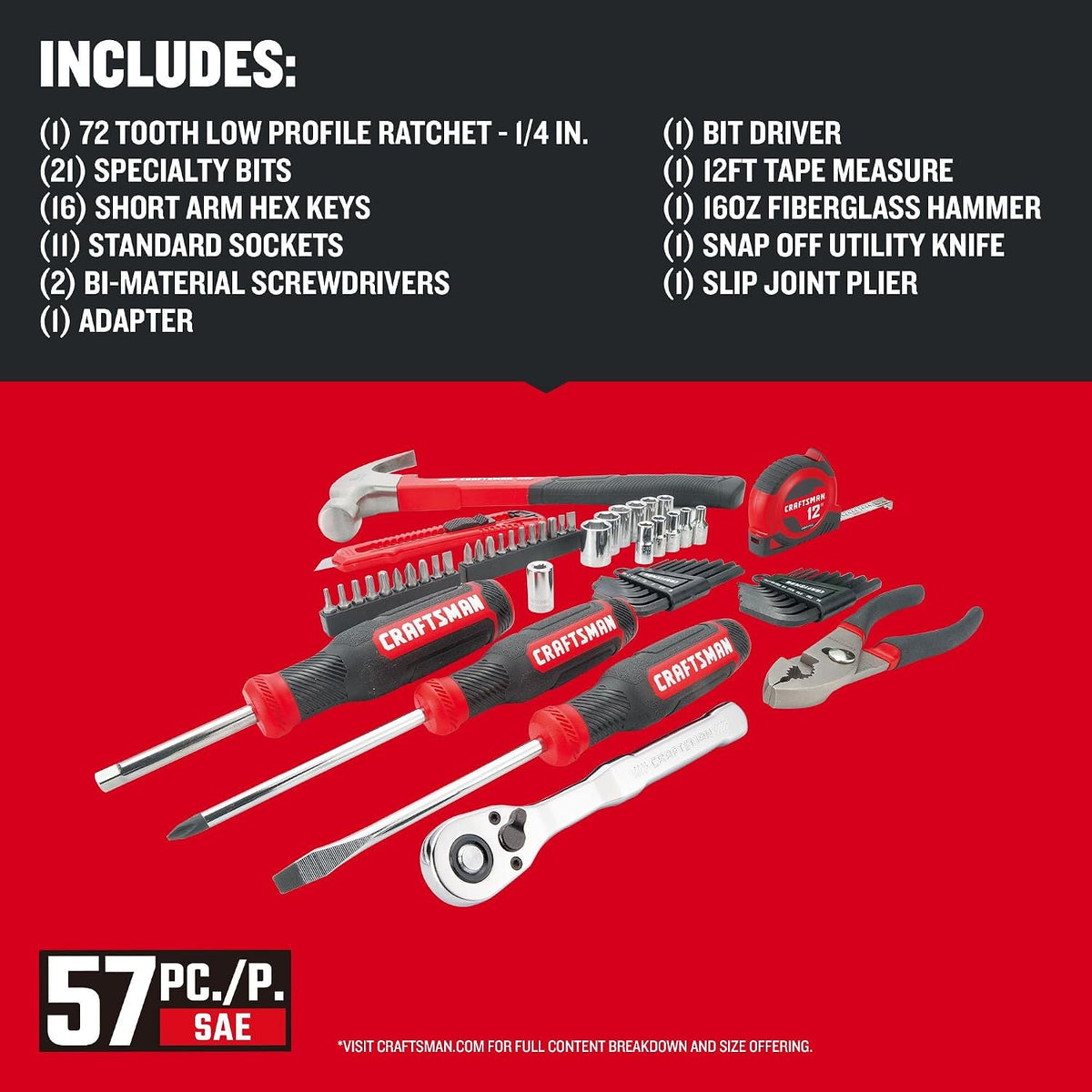 CRAFTSMAN CMMT99447 57-Piece Mechanics and Household Tool Set – Polished – product detail