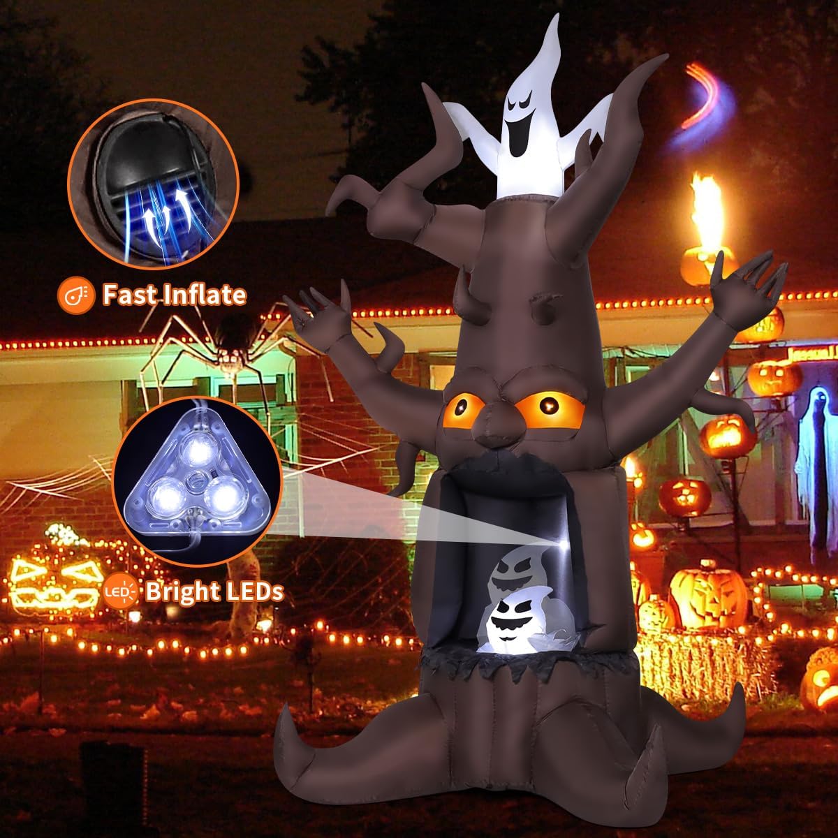 GOOSH DJ-WS-69463 9-Foot Halloween Animated Dead Tree & Ghost Inflatable – Brown – product detail