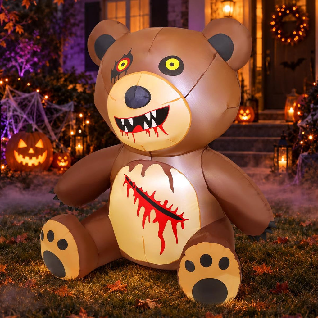 GOOSH 69729 5-Foot Halloween Teddy Bear Inflatable – Brown and Red – product detail