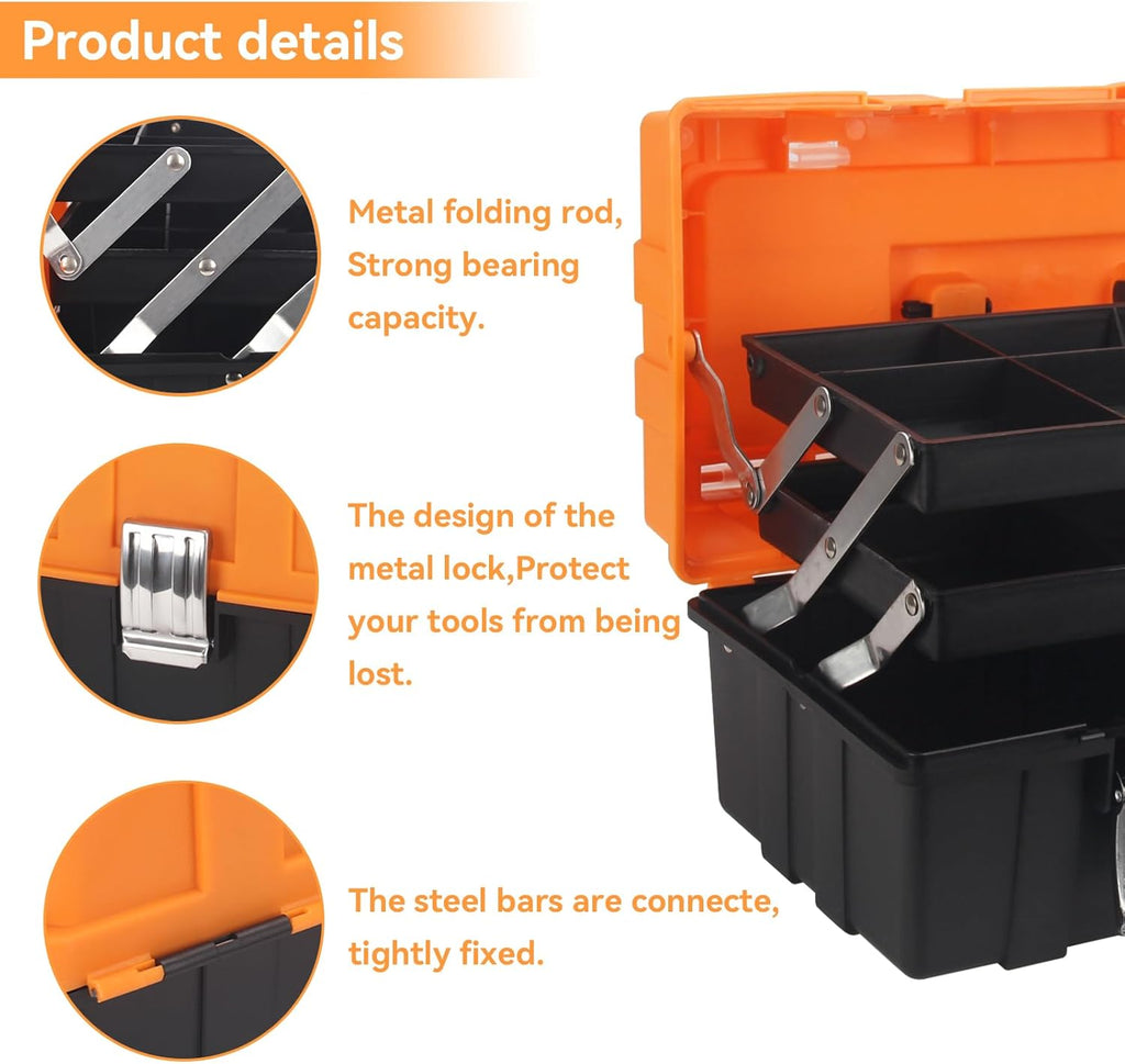 WEWLINE 16.5-Inch Three-Tier Folding Tool Box – orange，black – product detail