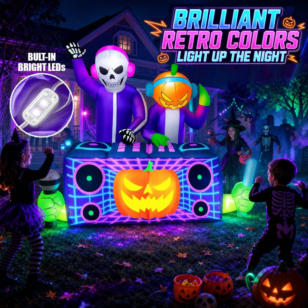 zukakii QM-WS-032 8-Foot Halloween Skeleton & Pumpkin & Ghost Inflatable – Purple – product detail