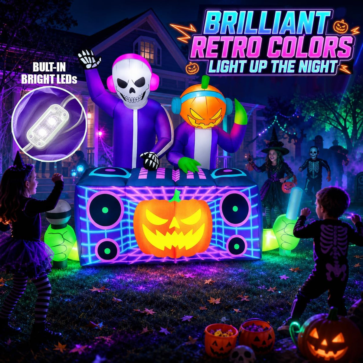 zukakii QM-WS-032 8-Foot Halloween Skeleton & Pumpkin & Ghost Inflatable – Purple – product detail