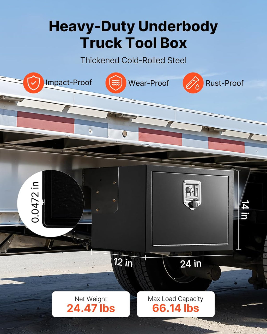 VEVOR JL-TB17S-2 24-Inch Underbody Steel Truck Tool Box – 24*12*14, Black – 24*12*14 / Black – product detail