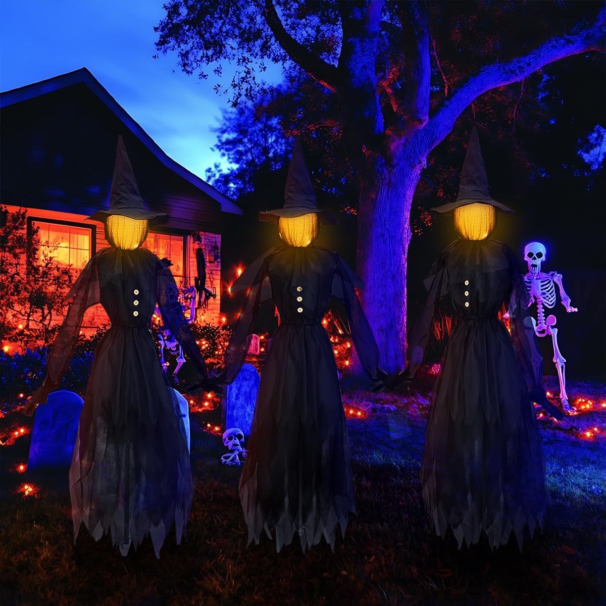 Jibeufi Hlw-witch-3pcs 3-Pack 4.9-Foot Lighted Halloween Witch Stakes – black – product detail