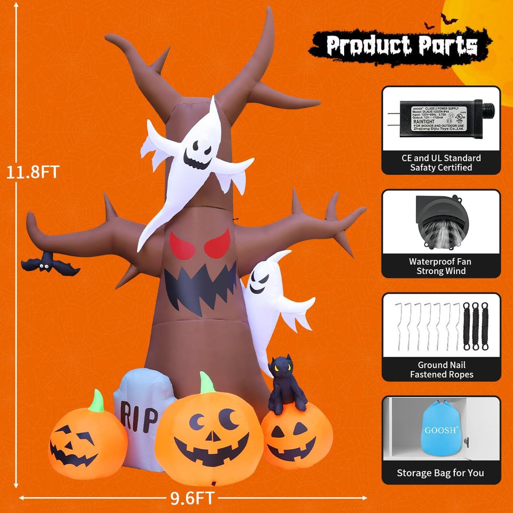 GOOSH 69461 12-Foot Halloween Dead Tree & Pumpkin & Ghost Inflatable – Brown – product detail