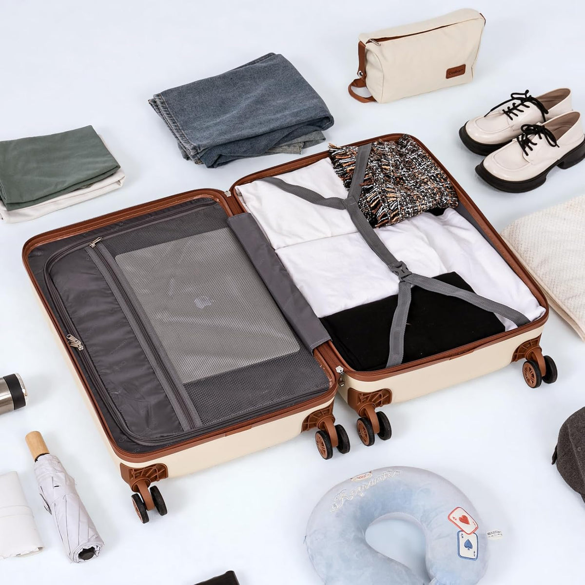 Cosbarn JL-ABS20/24/28SJB-Pink Hardside Luggage Set – 5 Piece Sets (20/24/28/BP/TB), RoseGold – RoseGold / 5 Piece Sets (20/24/28/BP/TB) – product detail