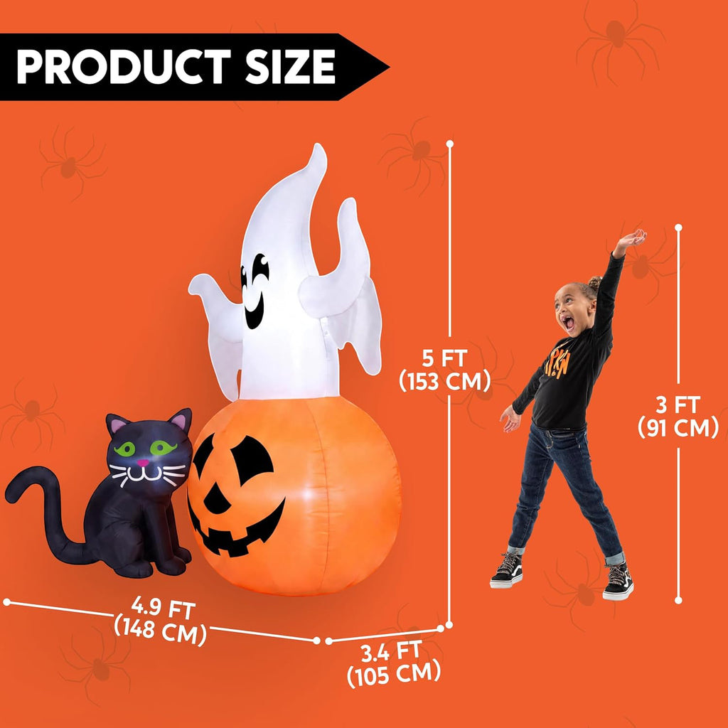 Joiedomi 32733 5-Foot Halloween Ghost & Pumpkin & Black Cat Inflatable – White Orange and Black – product detail