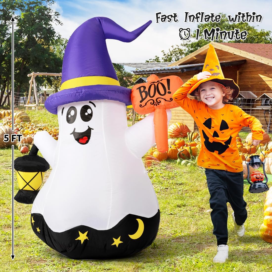 GOOSH DJ-WS-69073 5-Foot Halloween Wizard Ghost Inflatable – 5 Foot Halloween Inflatable White – product detail
