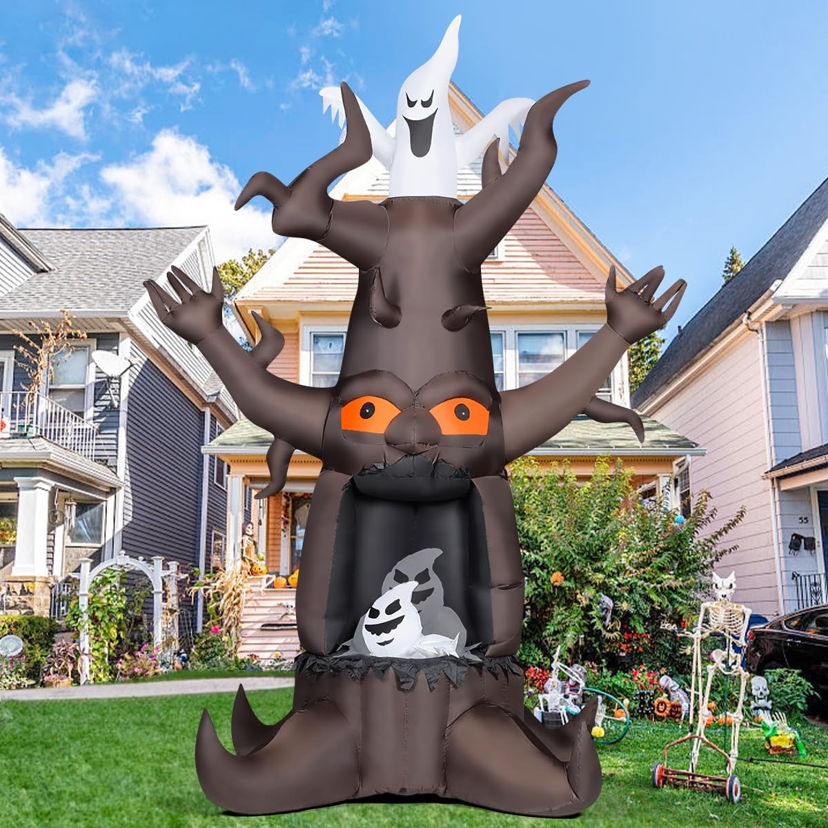 GOOSH DJ-WS-69463 9-Foot Halloween Animated Dead Tree & Ghost Inflatable – Brown – product detail