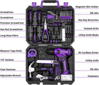 DEKOPRO 126-Piece Cordless Drill and Hand Tool Set – Purple – product detail
