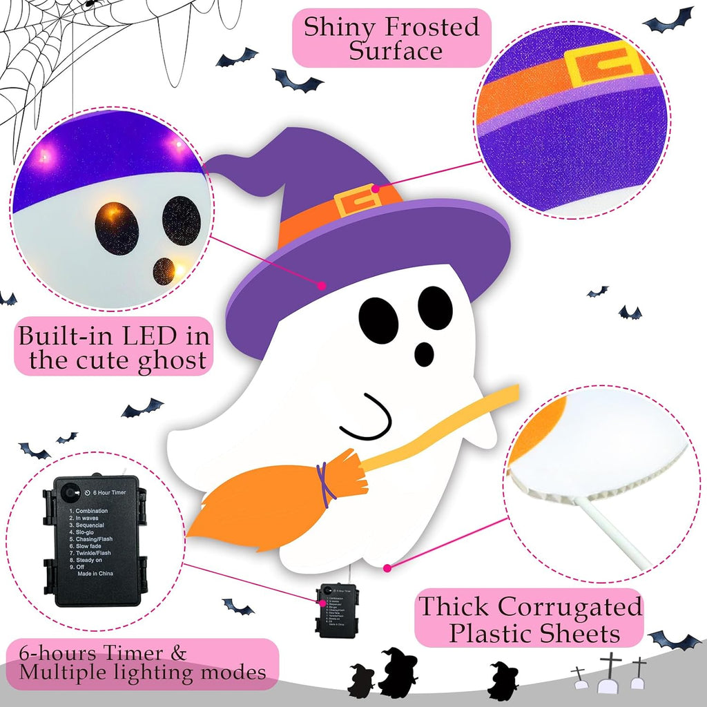 ponlodos Pon-YS-Ghost-2 4-Pack Lighted Halloween Ghost Yard Signs – White – product detail