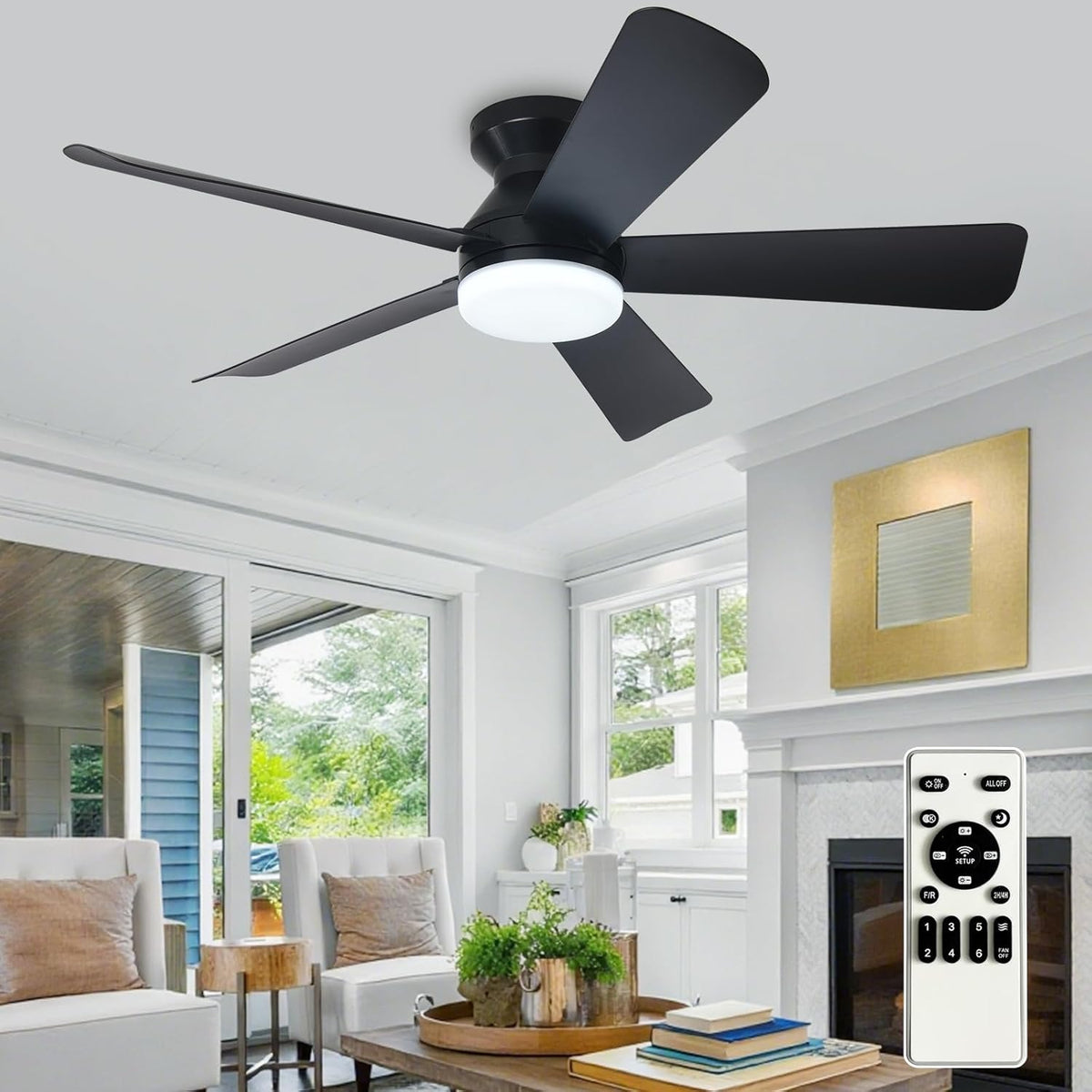 Depuley 42-Inch Ceiling Fan with Dimmable LED Light, Black