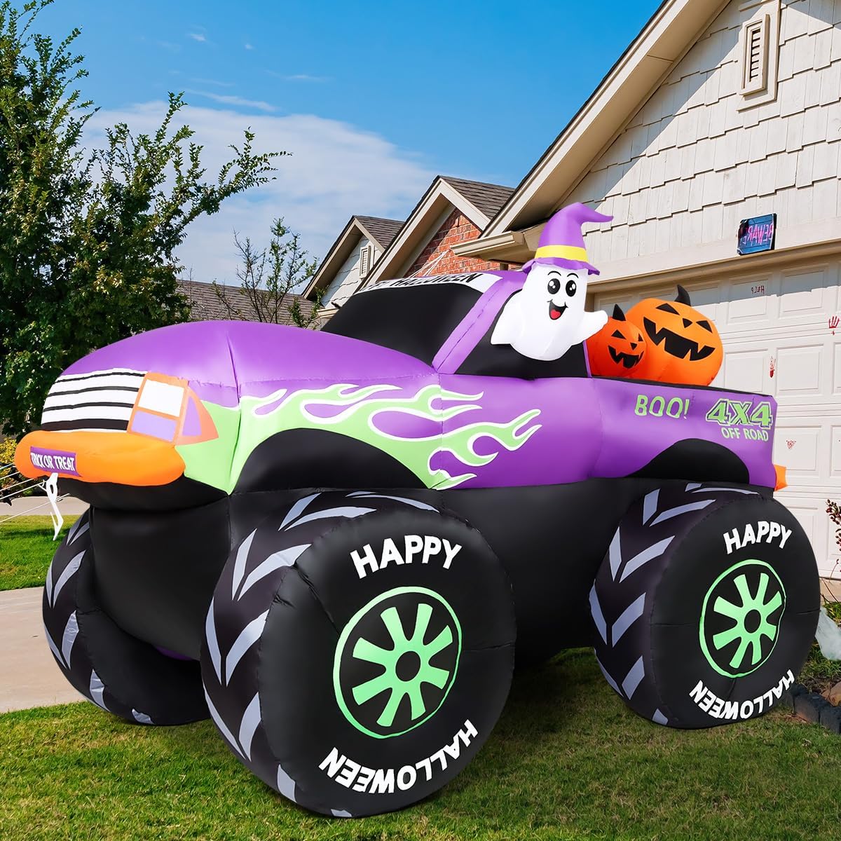 GOOSH 69469 8-Foot Halloween Monster Truck & Ghost & Pumpkin Inflatable – Purple – product detail