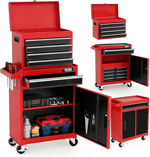 TUFFIOM TF-rtcG47000385 5-Drawer Rolling Tool Chest with Detachable Top – 5-Drawer, Black&red