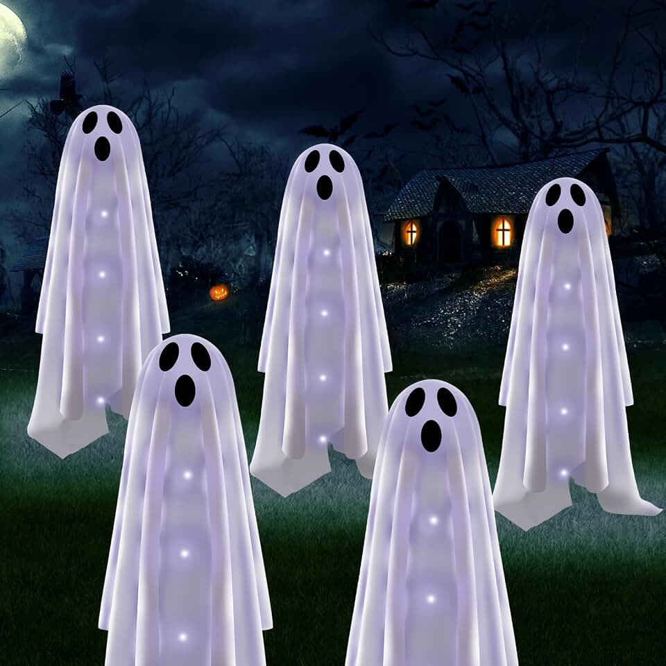 Betrihyes BTBGCW01 6-Pack Solar Halloween Ghost Path Lights – Cold White