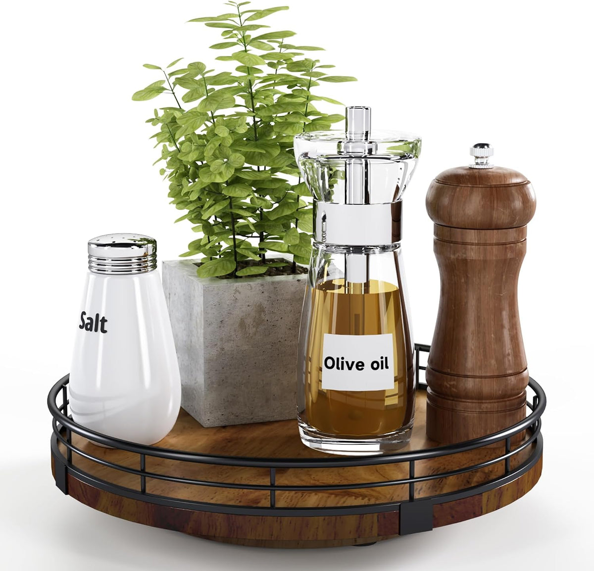 AMH Oak Lazy Susan, Walnut Finish, 9 in
