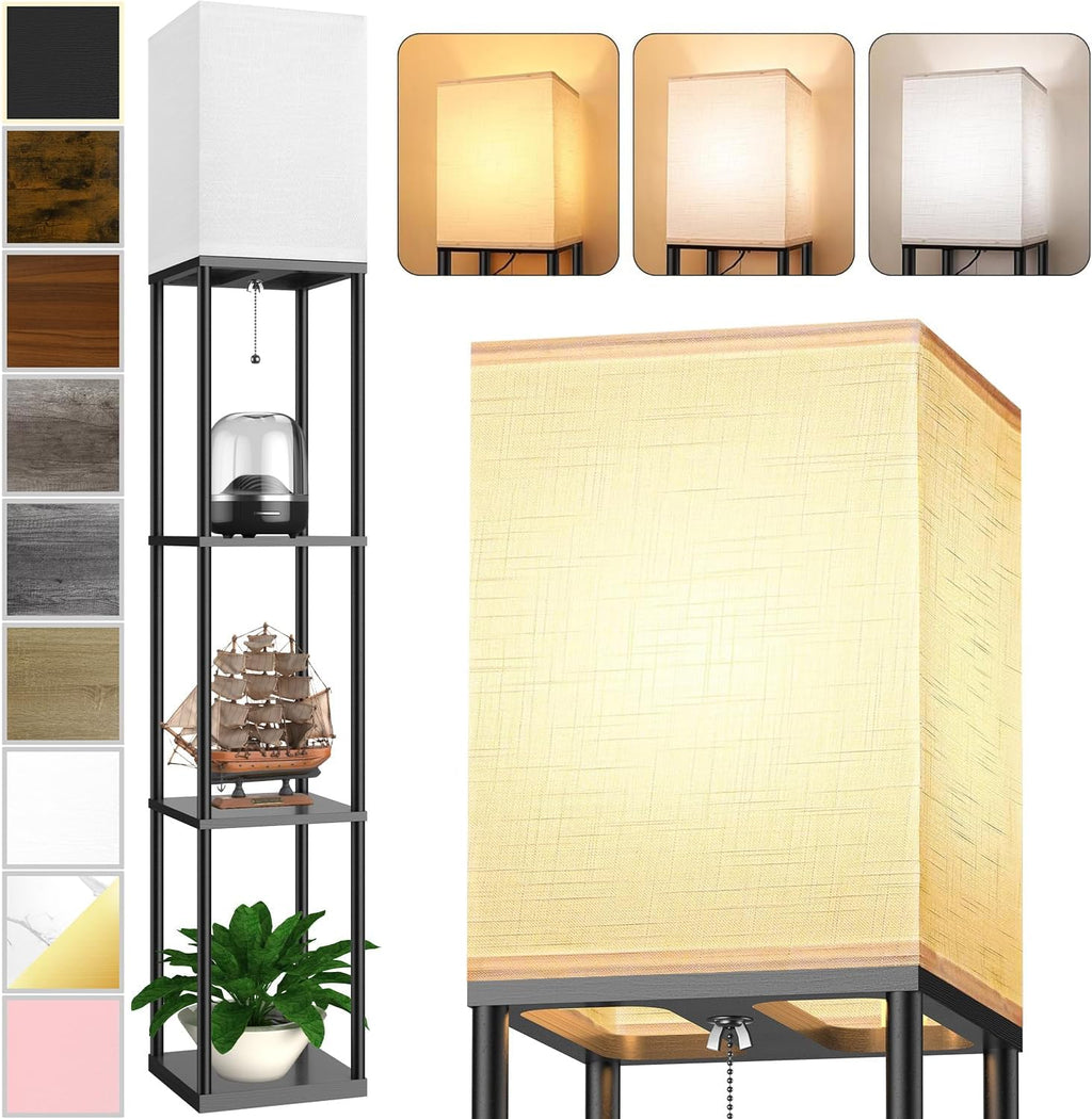 PARTPHONER Shelf Floor Lamp with Three-Color LED Bulb, Black