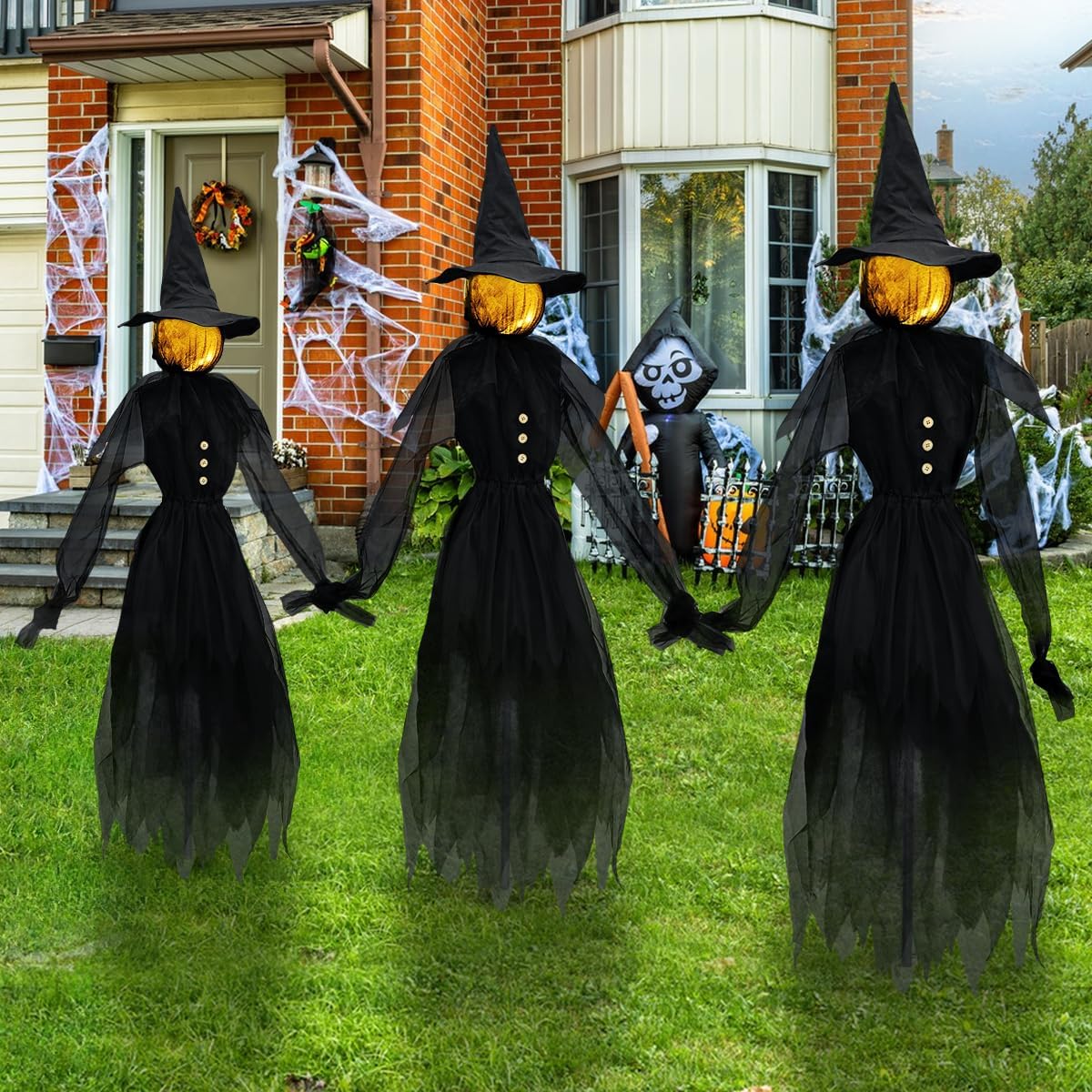 Jibeufi Hlw-witch-3pcs 3-Pack 4.9-Foot Lighted Halloween Witch Stakes – black – product detail