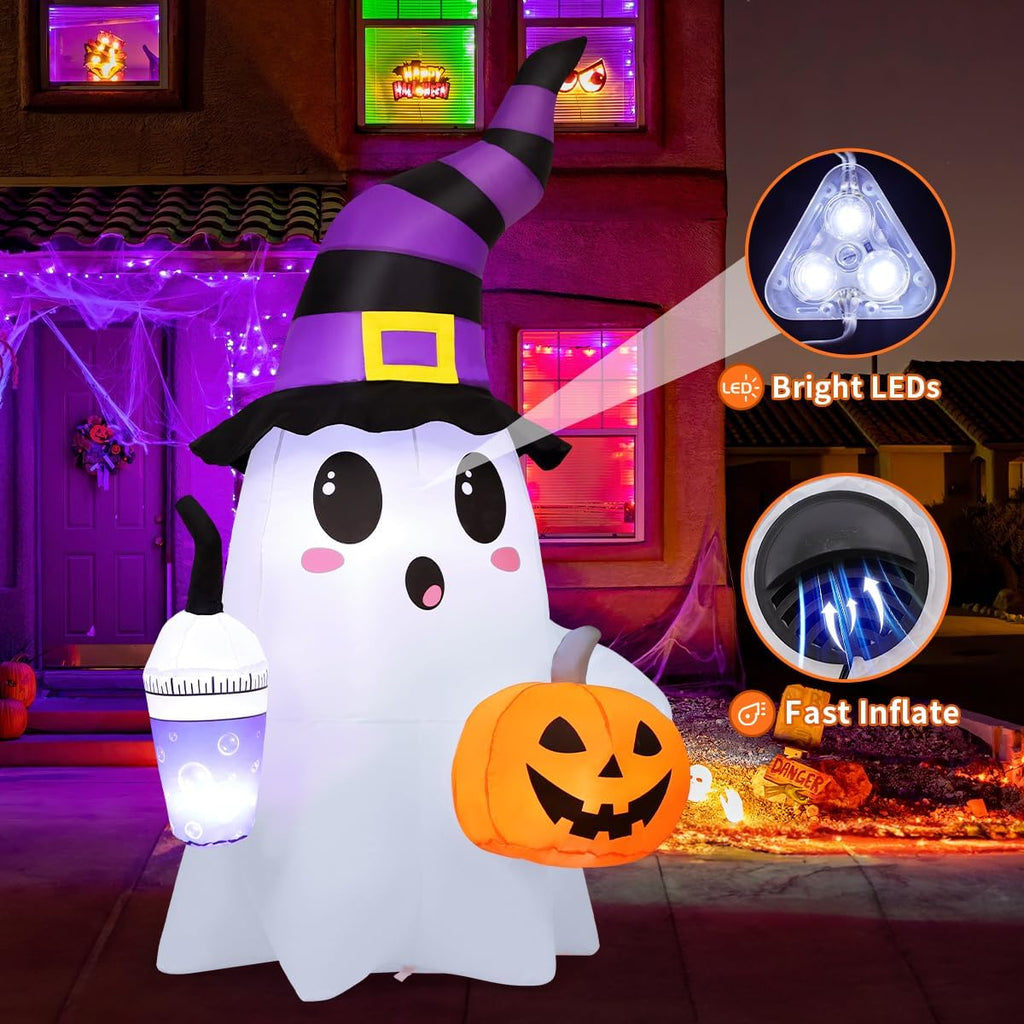 GOOSH 69656 6.2-Foot Halloween Ghost & Pumpkin Inflatable – white – product detail