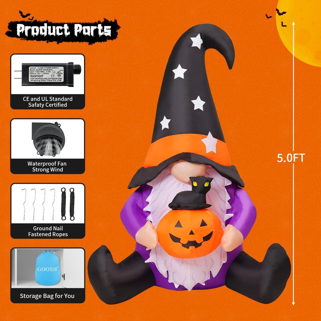 GOOSH 69496 5-Foot Halloween Gnome & Pumpkin Inflatable – purpole – product detail
