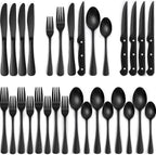EWFEN Black Flatware with Steak Knives, 24-Piece Set
