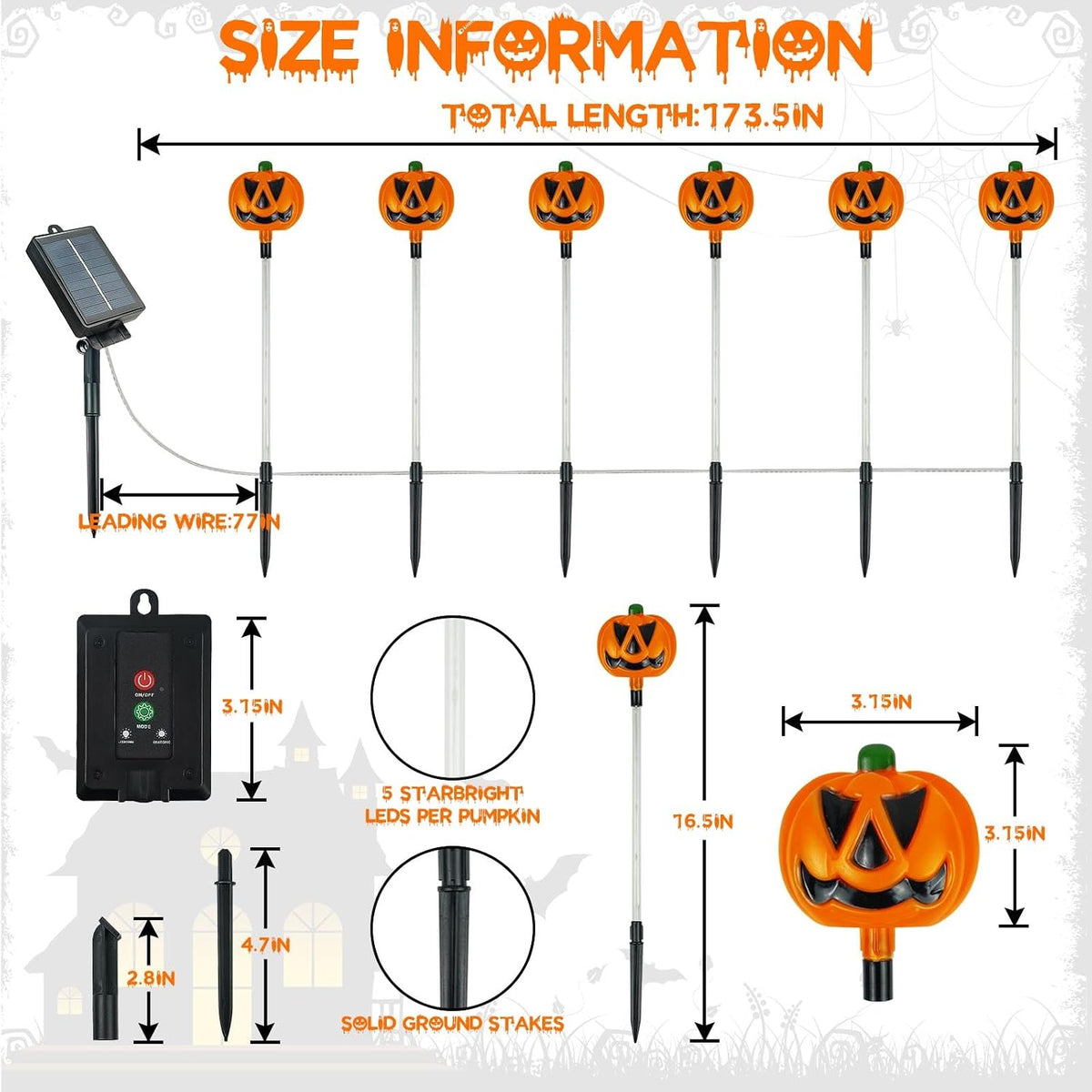 SANJICHA SJC-Pumpkin Solar Halloween Pumpkin Path Lights – 12 Pack, Orange Purple and Green – 12 Pack / Orange Purple and Green – product detail