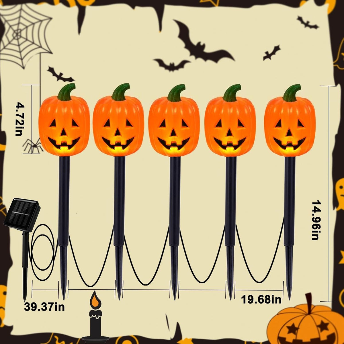 BRIGHTDECK 32137 Solar Halloween Pumpkin Stake Lights – 10-Pack – Long Pumpkin / 10-Pack – product detail