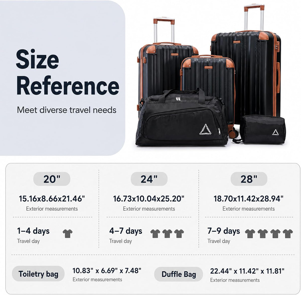 CONCEPTEN C5 Hardside Luggage Set – Black – product detail