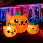 COMIN 69264 5-Foot Halloween Pumpkin & Cat Inflatable – Green, Orange