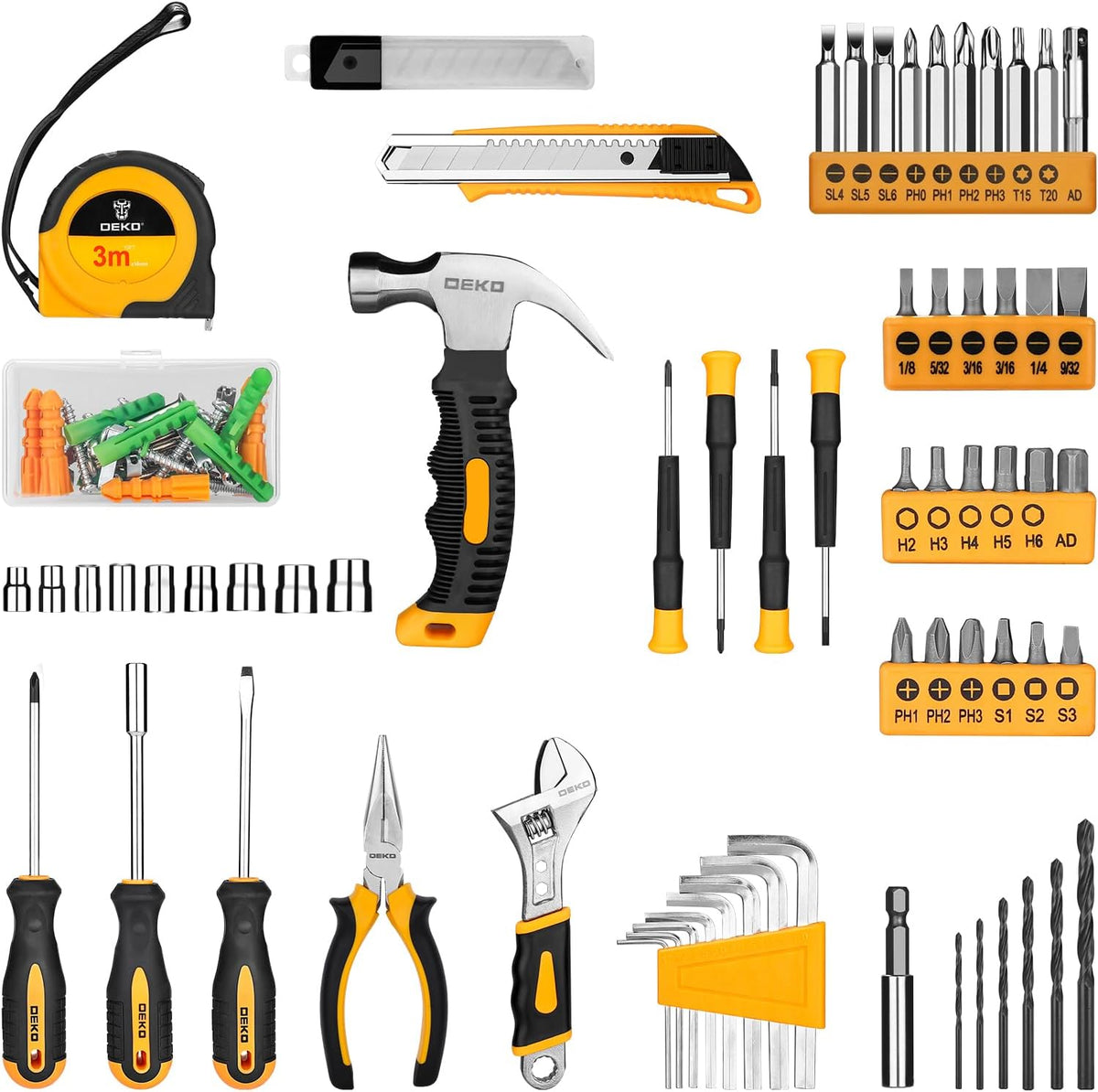 DEKOPRO 126-Piece Cordless Drill and Hand Tool Set – Yellow – product detail