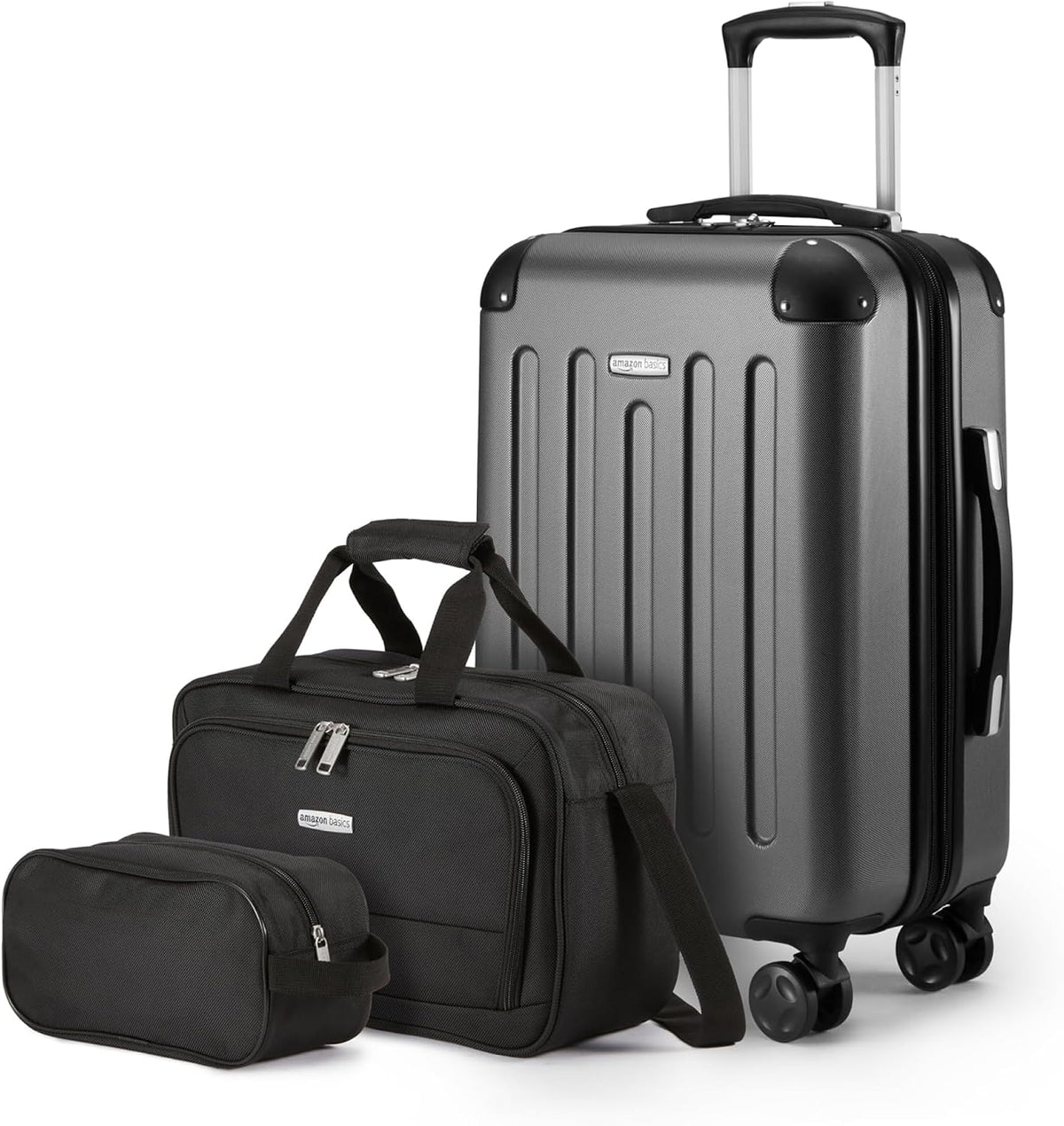 Amazon Basics Hardside Luggage Set – 3-Piece Luggage Set, Black