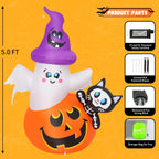 COMIN CO-69449 5-Foot Halloween Pumpkin & Ghost & Cat Inflatable – green – product detail